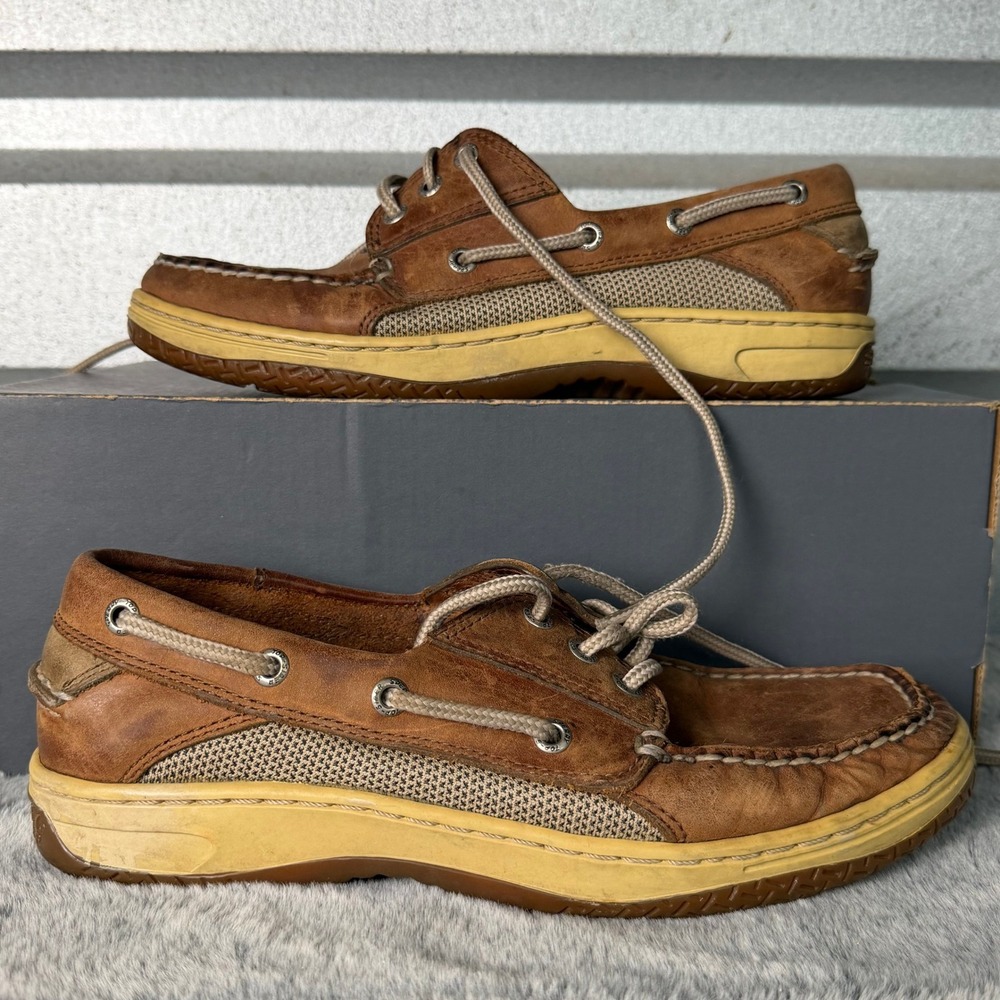 Sperry Top-Sider Billfish Mens 7.5 M Tan Brown Leather Mesh Boat Shoes 0799320